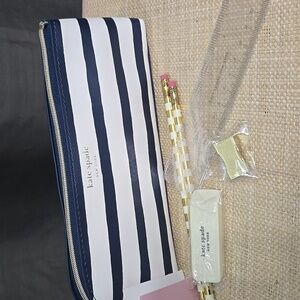 Kate Spade Navy and White Striped Pencil Case Set